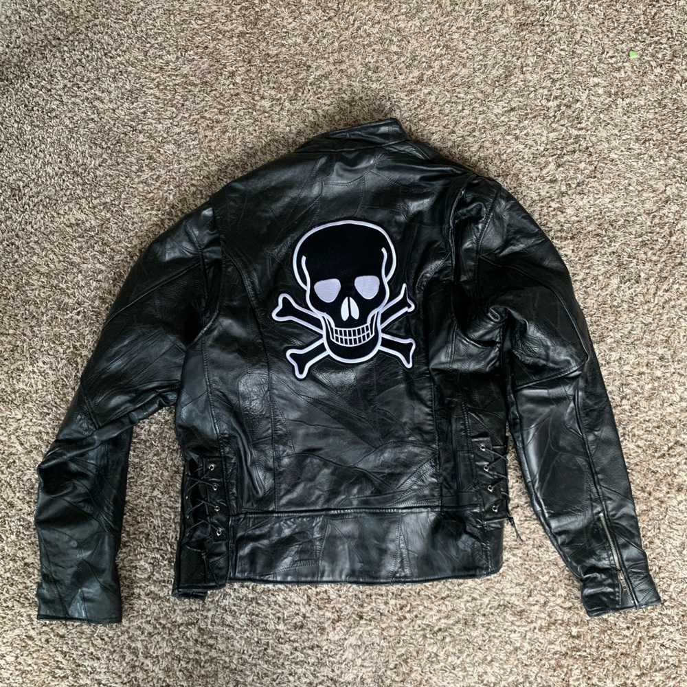 Leather Jacket with Skull Patch